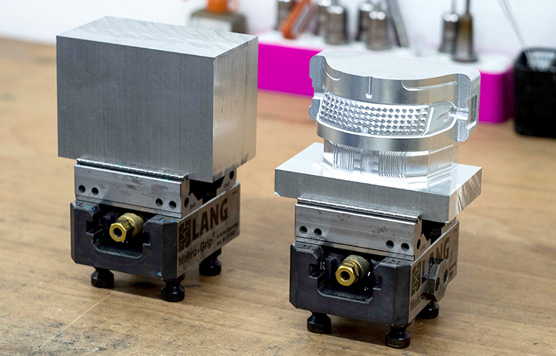 Aluminium block before and after CNC milling